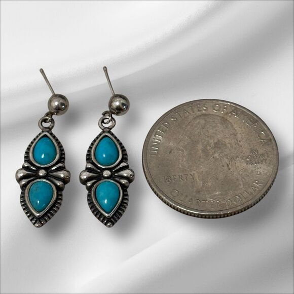 Carolyn Pollack Double Sleeping Beauty Sterling Earrings - Picture 2 of 5